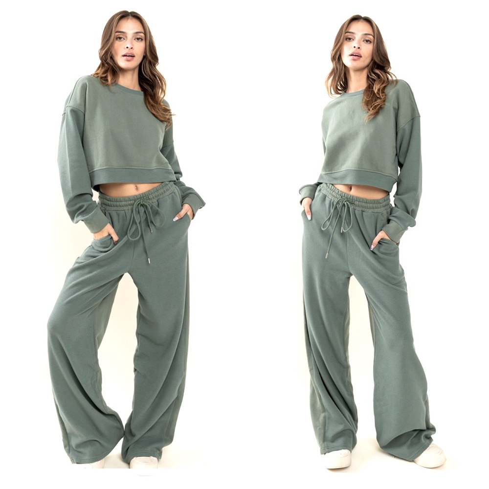 02 Comfy Waffle Contrast Sweatshirts and Pants Set - Picture 2 of 4